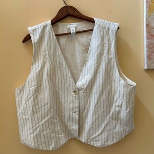 Striped Sleeveless Button-Up Vest